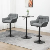 HOMCOM Bar Stool Set of 2 Retro Design Height-Adjustable Faux Leather Linen-Look Gray + Black(m-12)