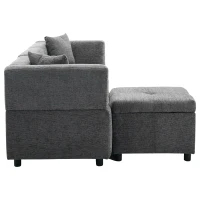 L-Shaped Sectional Sofa with Removable Storage Ottoman and 2 Pillows, Fabric Upholstery, 204L x 68W x 69H cm, Grey(m-16)