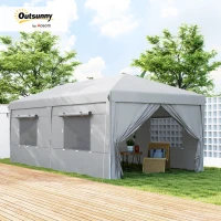 Outsunny 3 x 6 m Pop-up Pavilion with Side Panels and Carrying Bag, UPF50+ Adjustable Height Garden Tent, Light Gray(m-2)