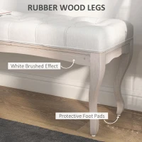 HOMCOM Bancă pentru Capătul Patului cu Înveliș Textil Aspect de In, Bancă Capitonată, 110x37x49 cm, Alb Crem(m-5)