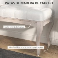 HOMCOM Banco para Pie de Cama con Pies de Madera y Asiento Acolchado Carga 120 kg para Entrada Pasillo 110x37x49 cm Crema(m-5)