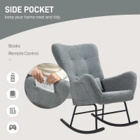 HOMCOM Rocking Chair, Fluffy Cover, Lumbar Pillow, Non-slip, Up to 120 kg, Gray(m-7)