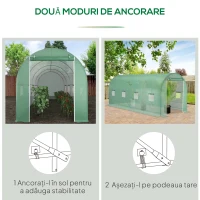 Outsunny Sera Tunel Verde 500×200×205 cm – Cadr, Otel & 8 Ferestre(m-6)