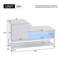 Modern Shoe Storage Bench with Padded Cushion and LED Lights, Entryway Organiser with Adjustable Shelves, 100L x 38W x 60H cm, White(m-3)
