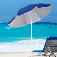 Outsunny Ombrellone da Spiaggia Inclinabile con Fodera Riflettente, in Acciaio e Poliestere, Ø1.7x2.05 m, Blu(m-2)