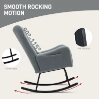 HOMCOM Rocking Chair, Fluffy Cover, Lumbar Pillow, Non-slip, Up to 120 kg, Gray(m-4)