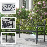 Outsunny Banca de gradina din metal cu spătar decorat, 127x60x87cm – negru(m-6)