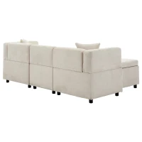 L-Shaped Sectional Sofa with Removable Storage Ottoman and 2 Pillows, Fabric Upholstery, 204L x 68W x 69H cm, Beige(m-17)