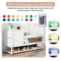 Modern Shoe Storage Bench with Padded Cushion and LED Lights, Entryway Organiser with Adjustable Shelves, 100L x 38W x 60H cm, White(m-6)