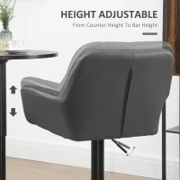 HOMCOM Bar Stool Set of 2 Retro Design Height-Adjustable Faux Leather Linen-Look Gray + Black(m-5)