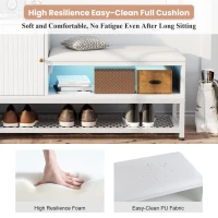 Modern Shoe Storage Bench with Padded Cushion and LED Lights, Entryway Organiser with Adjustable Shelves, 100L x 38W x 60H cm, White(m-4)