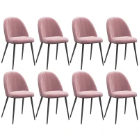 HOMCOM Conjunto de 8 Cadeiras de Sala de Jantar Modernas Cadeiras Estofadas em Veludo com Encosto Alto 50x52x83 cm Rosa(m-1)