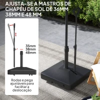 Outsunny Base para Chapéu de Sol Suporte para Chapéu de Sol com Rodas de Pé Recarregável com Água 45L ou Areia 55 kg  Preto(m-4)