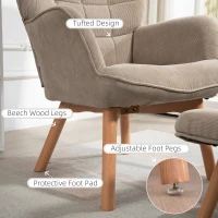 HOMCOM Accent Chair with Ottoman, Lounge Chair in Corduroy Look, Armchair with Wooden Legs, for Living Room, Light Brown(m-5)