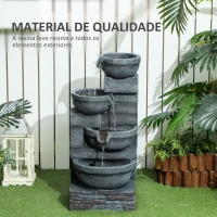 Outsunny Fonte de Jardim com Iluminação LED Fonte Decorativa em Cascata de 4 Níveis 38x35x78,5 cm Cinzenta(m-7)