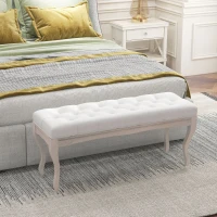 HOMCOM Panca Fondo Letto in Tessuto Effetto Lino, Schiuma e Legno, 110x37x49 cm, Bianco Crema(m-2)