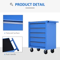 HOMCOM 5 Drawer Tool Chest on Wheels, Lockable Steel Tool Trolley with Side Handle for Workshop, Garage, Blue(m-6)