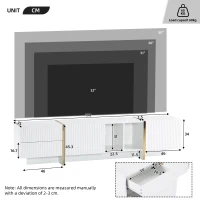 Modern TV Stand with Storage Cabinet for 85-Inch TV, Entertainment Centre with Open Shelves, 190L x 35W x 45H cm, White+Gold(m-3)