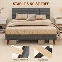 HOMCOM Upholstered Double Bed Frame 136W x 196D x 87Hcm with Slats - Grey(m-5)