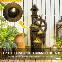 Outsunny Fonte de Jardim 2 em 1 com Casa para Pássaros Fonte de Água com Luzes LED Bomba Fonte Decorativa com Troncos de Árvore Multicor(m-5)