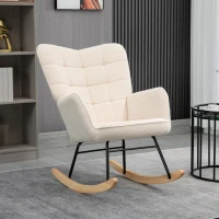 HOMCOM Retro Design Rocking Chair, Solid Wood, Rocking Chair, 71 cm x 92 cm x 101 cm, Cream White(m-10)