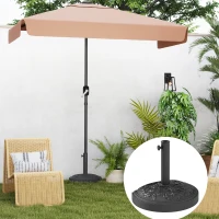 Outsunny Base para Chapéu de Sol Semicircular Suporte para Chapéu de Sol de 12 kg para Jardim Terraço 49x32x34 cm  Preto(m-9)