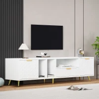 TV Stand with Storage Cabinets and Open Shelves for 80-Inch TV, Embossed Pattern Entertainment Centre, 180L x 40W x 41H cm, White(m-1)