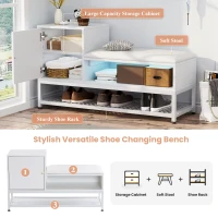 Modern Shoe Storage Bench with Padded Cushion and LED Lights, Entryway Organiser with Adjustable Shelves, 100L x 38W x 60H cm, White(m-5)