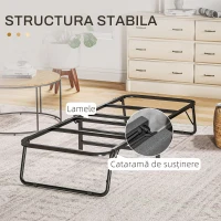 HOMCOM Pat Pliant cu Saltea, Spătar Reglabil pe 5 Nivele, 4 Roți și Cadru din Metal cu Bare, 180x70x38 cm, Gri(m-9)