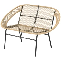 Outsunny 2-zits Tuinbank Polyrattan, weerbestendige Bank in Rattanvlecht-Design, UV-bestendig tot 260kg belast, Khaki(m-1)