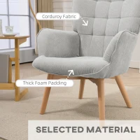 HOMCOM Accent Chair with Ottoman, Recliner in Corduroy Style, Armchair with Wooden Legs, for Living Room, Gray(m-4)