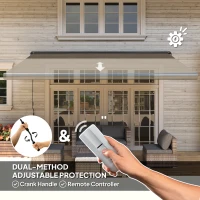 Outsunny 4 x 3(m) Full Cassette Electric Awning with Remote Controller, Aluminium Frame DIY Retractable Garden Awning, UPF50+ Sun Shade Canopy for Deck Door Window, Light Grey(m-4)