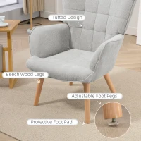 HOMCOM Accent Chair with Ottoman, Recliner in Corduroy Style, Armchair with Wooden Legs, for Living Room, Gray(m-5)