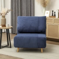 HOMCOM 2-in-1 Sleeper Chair Guest Bed, Adjustable Headrest Corduroy Fabric Blue 82 cm x 89 cm x 83 cm(m-7)