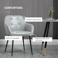 HOMCOM Scaun în Stil Industial cu Spătar din Piele Ecologică și Metal, 61x58x84 cm, Gri(m-4)