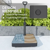 Outsunny Base per Ombrellone in HDPE con Maniglia e Ruote e Riempibile con Acqua o Sabbia, 60x60x100 cm, Nero(m-5)
