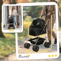 PawHut Carrito para Perros Plegable 3 en 1 con Cesta de Almacenaje Ventana de Malla y Sistema de Seguridad 76x50x102 cm Negro(m-3)