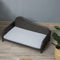 PawHut Canapé panier pour chien chat en résine tressée avec coussin doux imperméable lavable intérieur et extérieur dim. 75L x 45l x 35H cm(m-9)