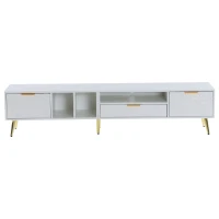TV Stand with Storage Cabinets and Open Shelves for 80-Inch TV, Embossed Pattern Entertainment Centre, 180L x 40W x 41H cm, White(m-2)