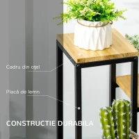 Outsunny Raft pentru Plante cu 4 niveluri din Metal și Lemn de Brad pentru Interior și Exterior, 34x34x66 cm, Natural(m-5)