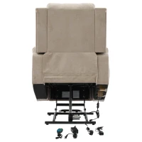 Power Massage Lift Recliner Chair with Heat and Vibration for Elderly, Fabric Sofa with Storage Pockets, Cup Holders, 90L x 94W x 101H cm, Beige(m-14)