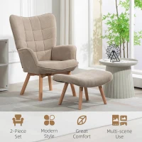 HOMCOM Accent Chair with Ottoman, Lounge Chair in Corduroy Look, Armchair with Wooden Legs, for Living Room, Light Brown(m-6)