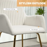 HOMCOM Modern Arm Chair Set of 2 Upholstered Accent Chair with Metal Base for Living Room Cream White(m-4)