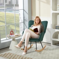 HOMCOM Rocking Chair, Beechwood Rockers, Thick Padding, Dark Green, up to 120 kg(m-10)