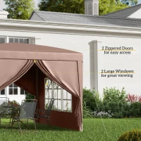 Outsunny 3 x 3 m Pop Up Gazebo, Wedding Party Canopy Tent Marquee with Carry Bag and Windows, Coffee(m-7)