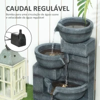 Outsunny Fonte de Jardim com Iluminação LED Fonte Decorativa em Cascata de 4 Níveis 38x35x78,5 cm Cinzenta(m-5)