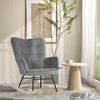 HOMCOM Vintage Rocking Chair, Curved Rockers, Thick Padding, Beechwood & Steel, Dark Gray(m-7)
