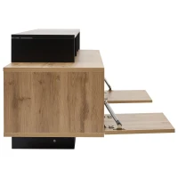 Minimalist Wooden TV Stand with 2 Cabinets and Open Shelves, Entertainment Centre for TVs Up to 70", 190L x 40W x 48.5H cm, Black+Oak(m-15)