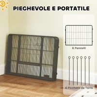 PawHut Recinto per Cani a 6 Pannelli Modulabili da 80x1.5x60 cm in Acciaio Grigio Scuro con Porta di Ingresso(m-6)