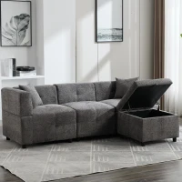 L-Shaped Sectional Sofa with Removable Storage Ottoman and 2 Pillows, Fabric Upholstery, 204L x 68W x 69H cm, Grey(m-9)